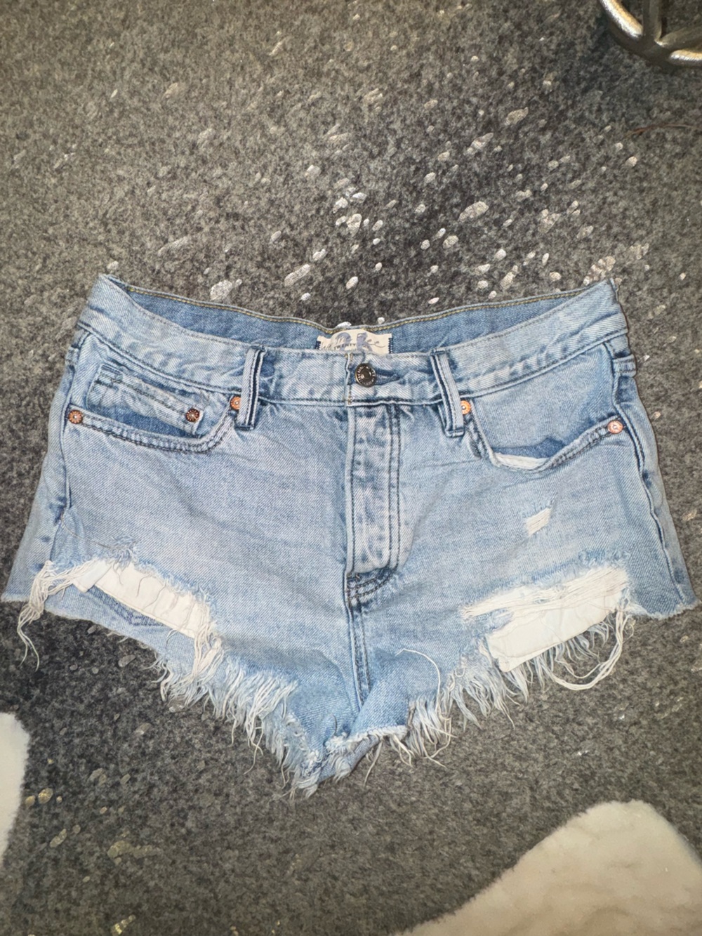 Free People Light Wash Distressed Denim Cutoff Shorts